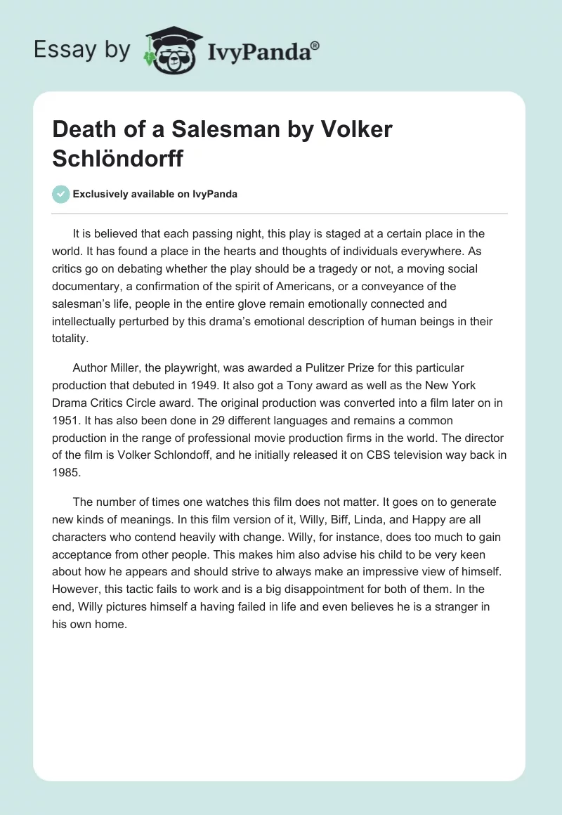 "Death of a Salesman" by Volker Schlöndorff. Page 1