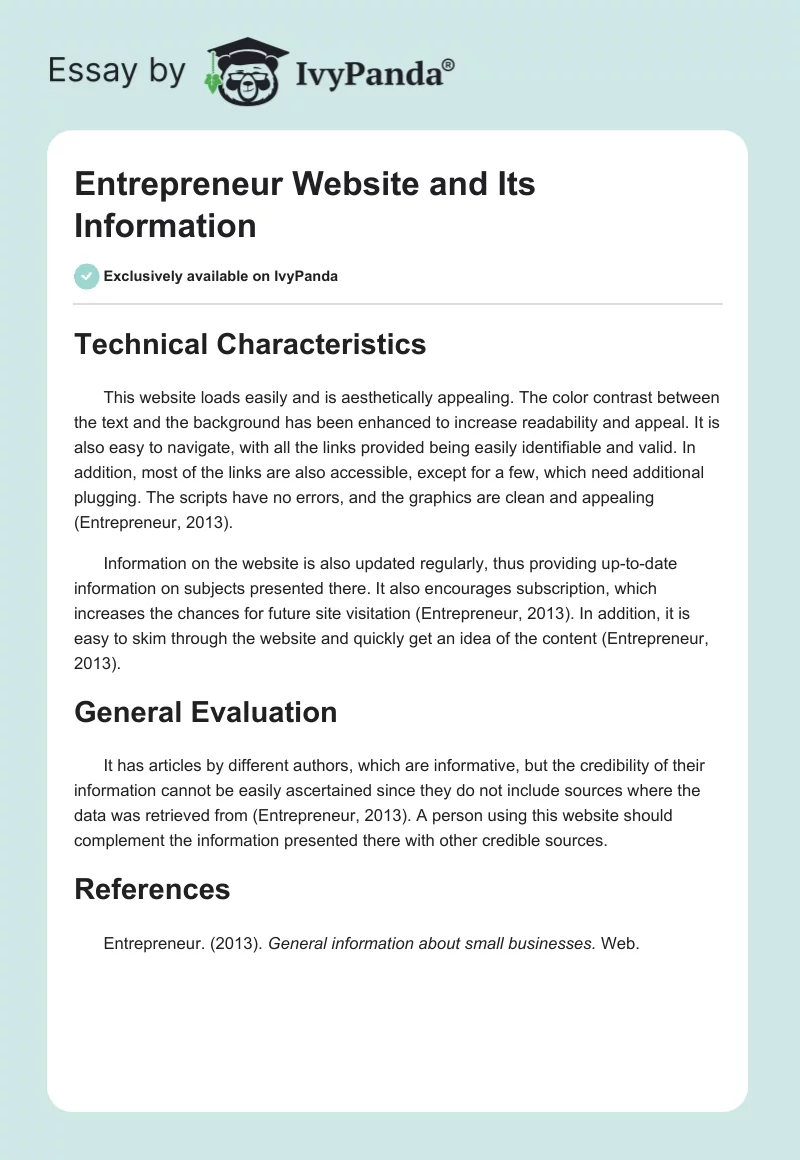 Entrepreneur Website and Its Information. Page 1