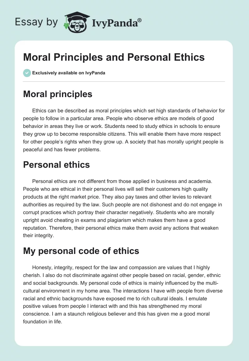Moral Principles and Personal Ethics. Page 1