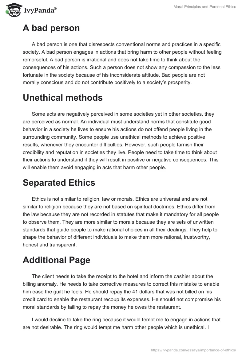 Moral Principles and Personal Ethics. Page 2