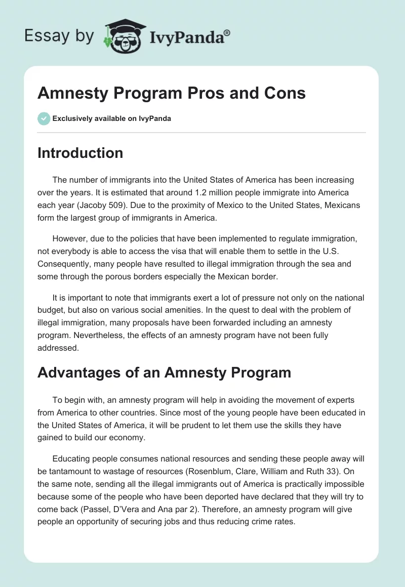 Amnesty Program Pros and Cons. Page 1
