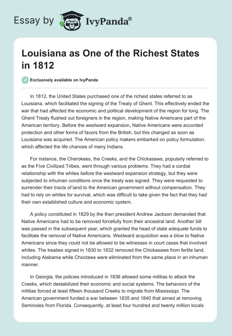 Louisiana as One of the Richest States in 1812. Page 1