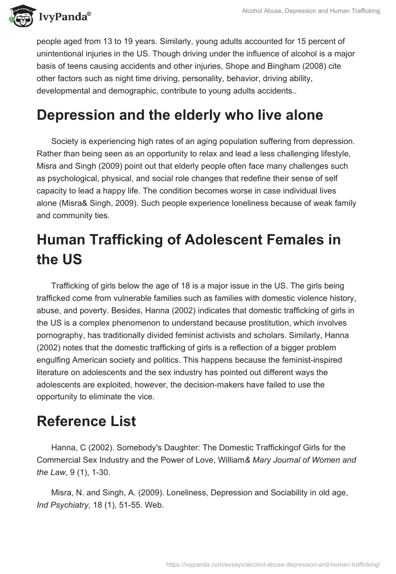 Alcohol Abuse, Depression and Human Trafficking. Page 2