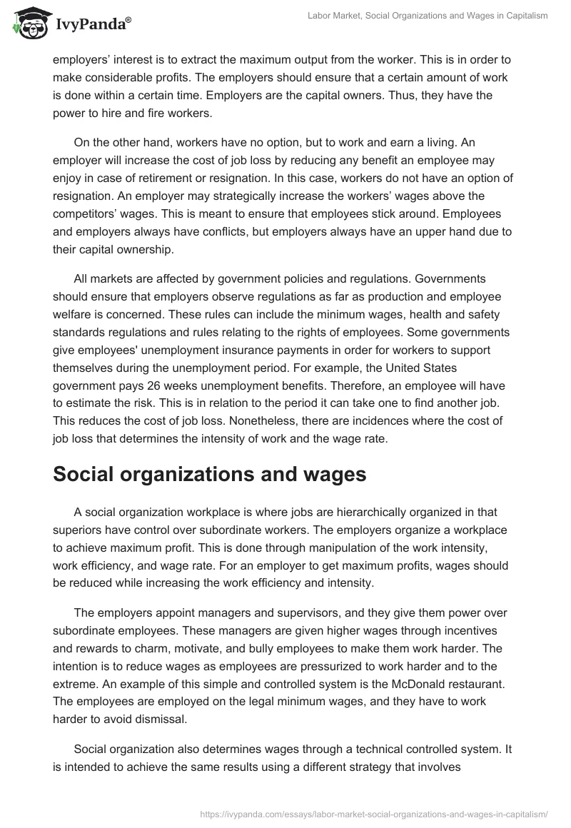 Labor Market, Social Organizations and Wages in Capitalism. Page 2