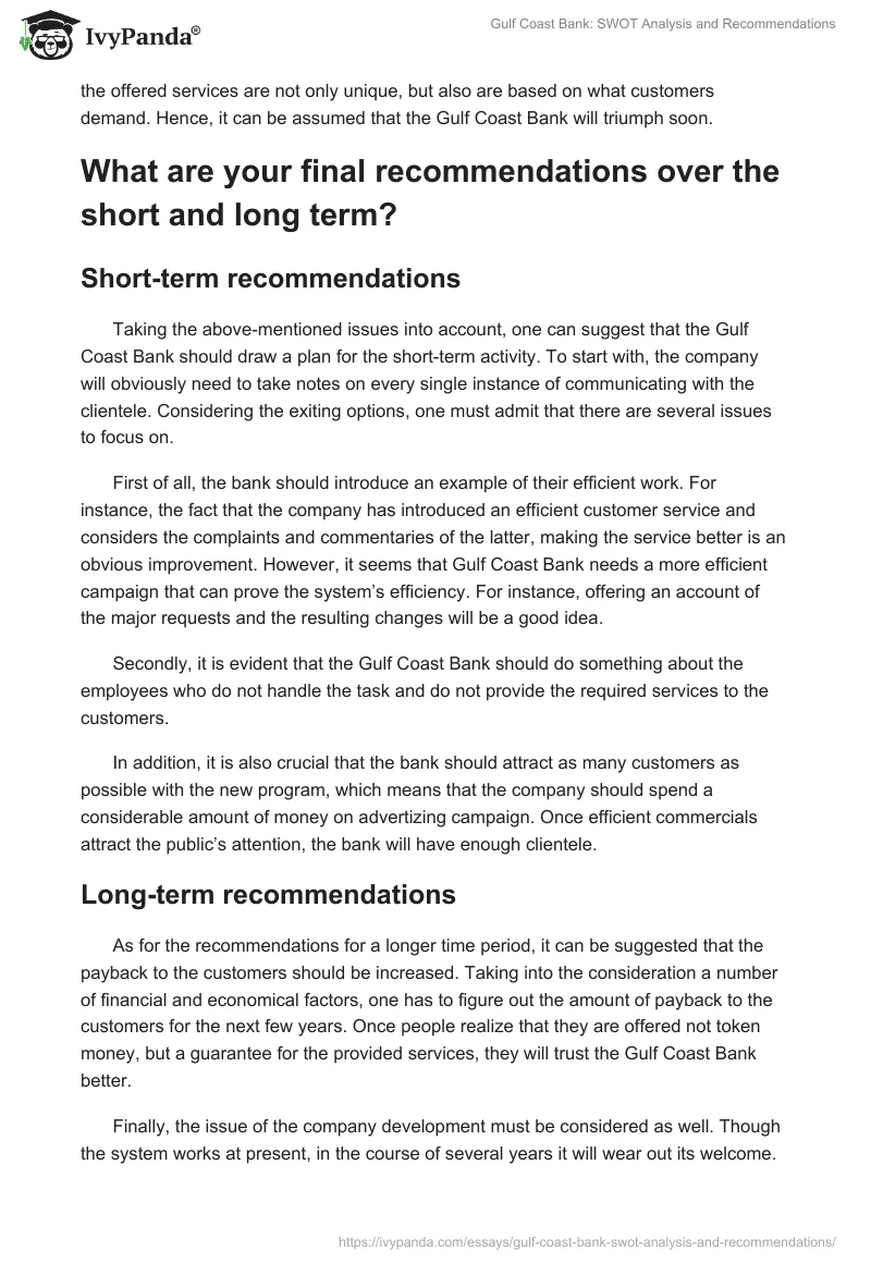 Gulf Coast Bank: SWOT Analysis and Recommendations. Page 3