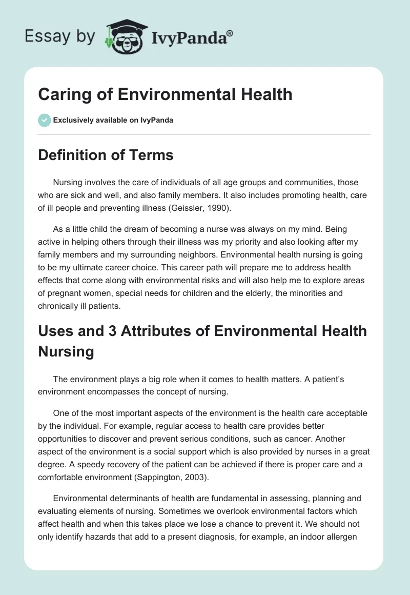Caring of Environmental Health. Page 1