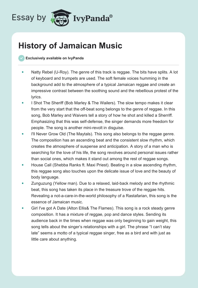 History of Jamaican Music. Page 1