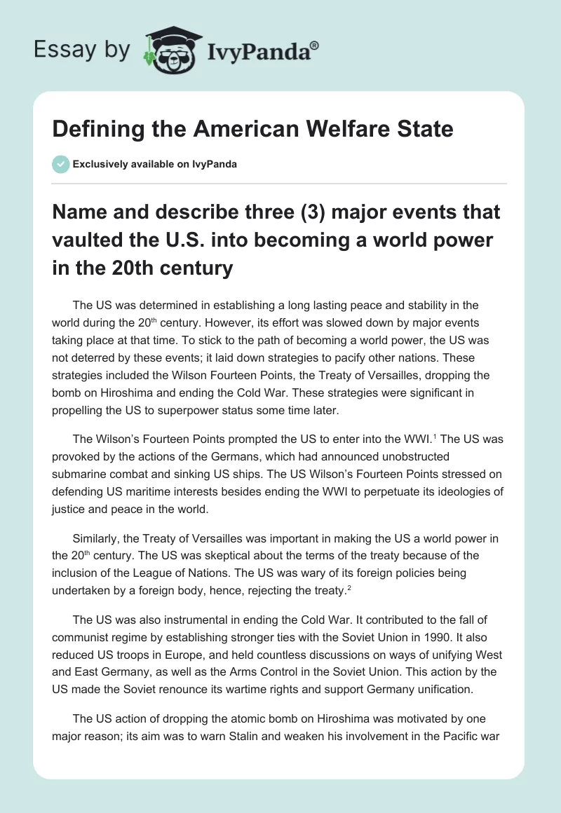 Defining the American Welfare State. Page 1
