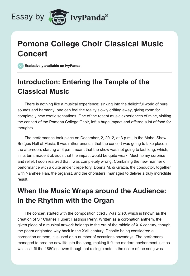Pomona College Choir Classical Music Concert. Page 1