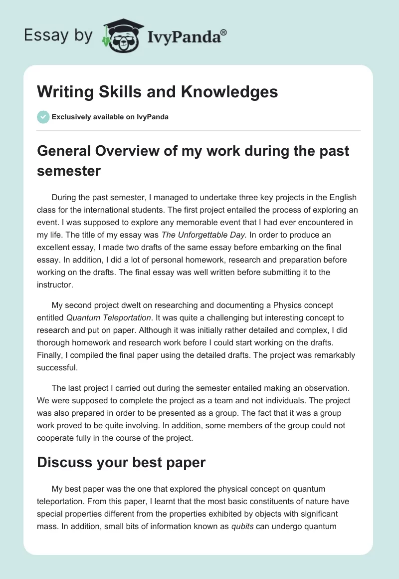 Writing Skills and Knowledges. Page 1