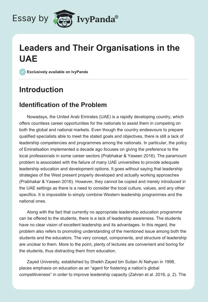 Leaders and Their Organisations in the UAE. Page 1