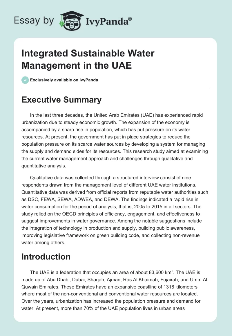 Integrated Sustainable Water Management in the UAE. Page 1