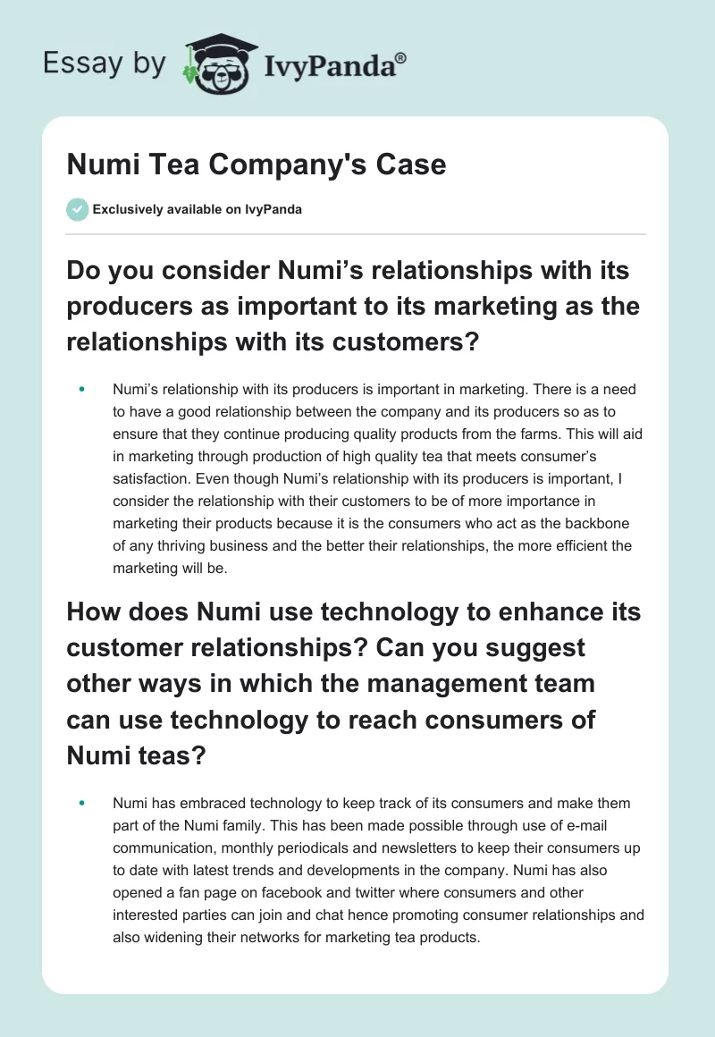Numi Tea Company's Case. Page 1