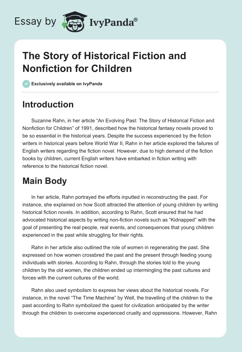 The Story of Historical Fiction and Nonfiction for Children. Page 1