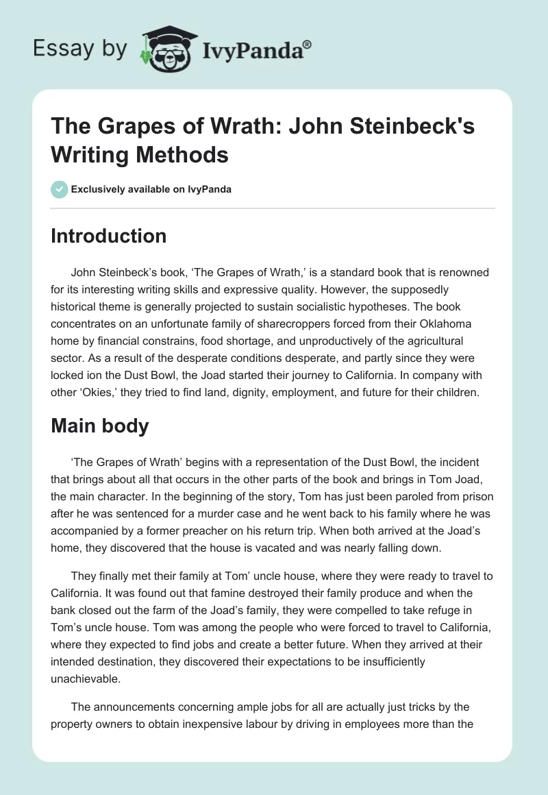 The Grapes of Wrath: John Steinbeck's Writing Methods. Page 1