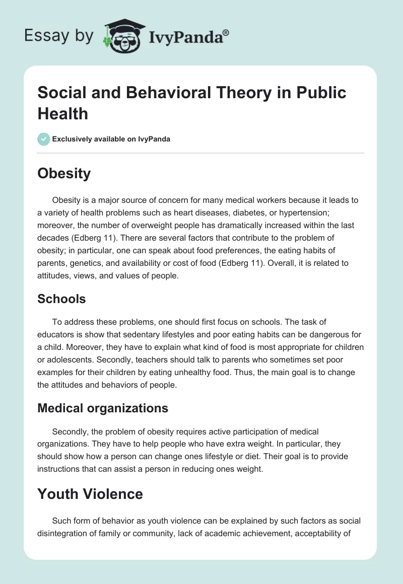 Social and Behavioral Theory in Public Health. Page 1