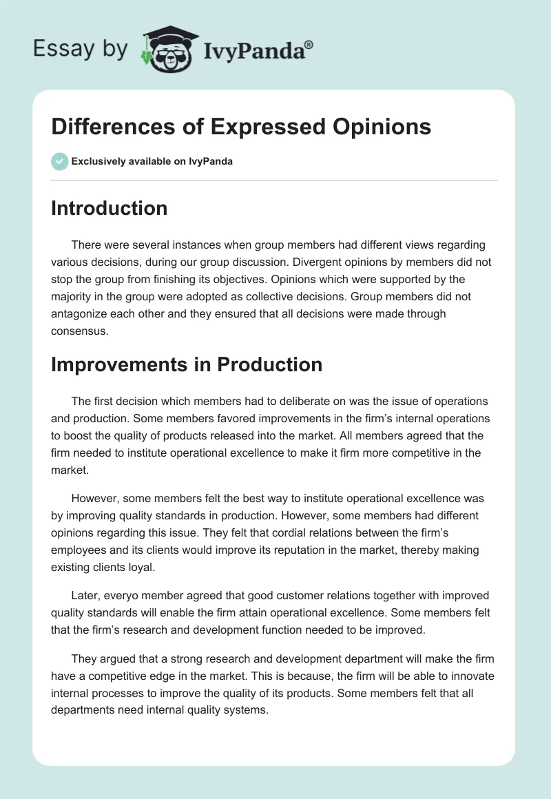 Differences of Expressed Opinions. Page 1