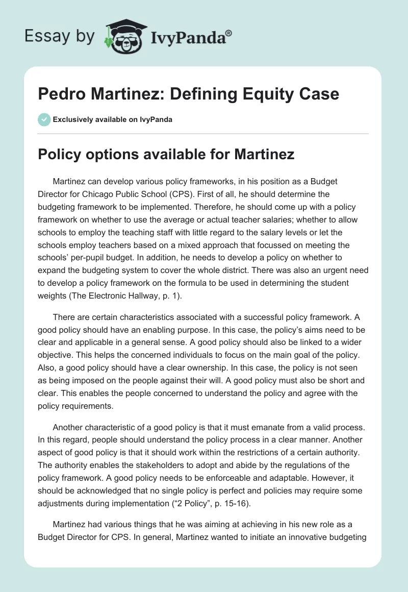 Pedro Martinez: Defining Equity Case. Page 1
