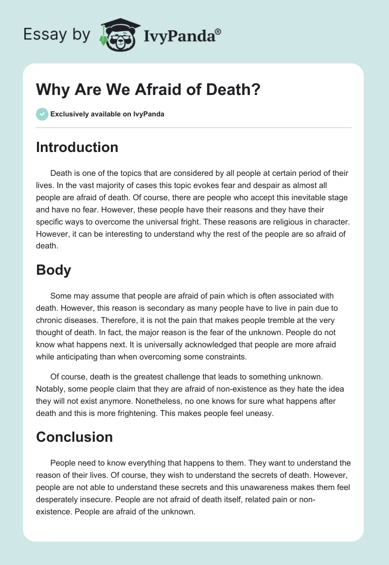 Why Are We Afraid of Death?. Page 1