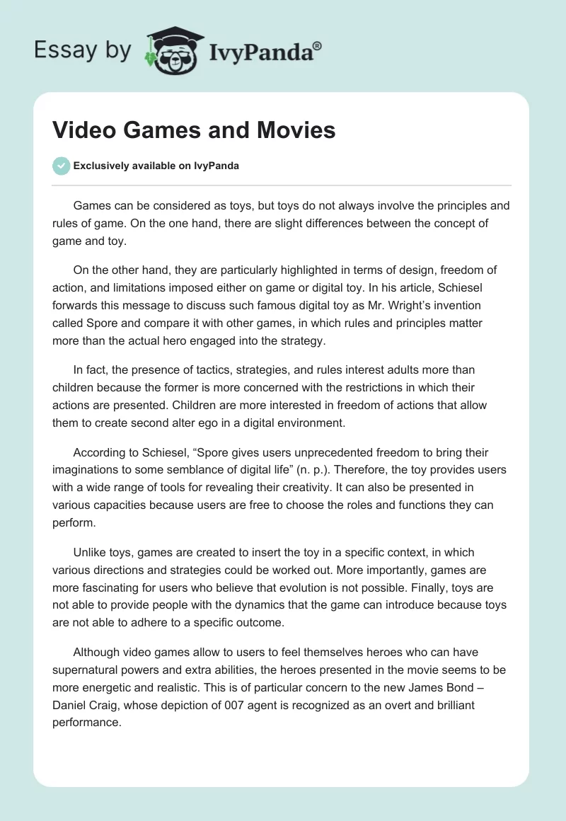 Video Games and Movies. Page 1