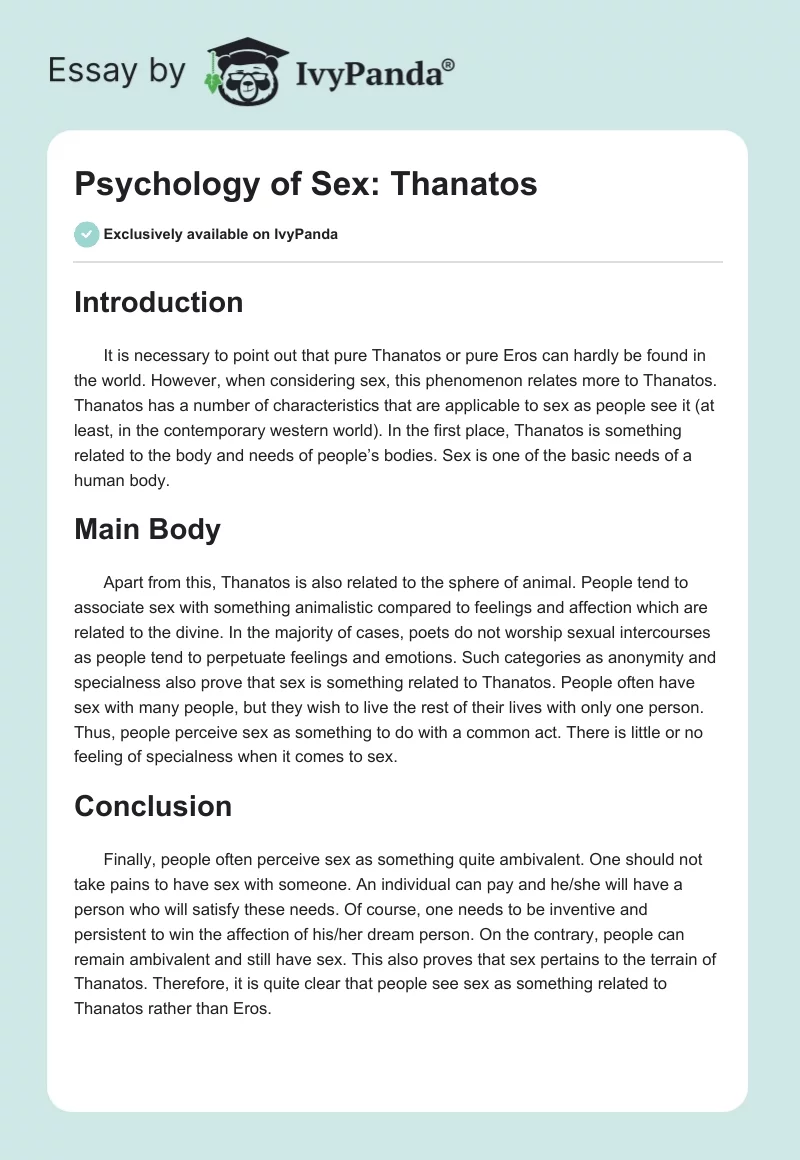 Psychology of Sex: Thanatos. Page 1
