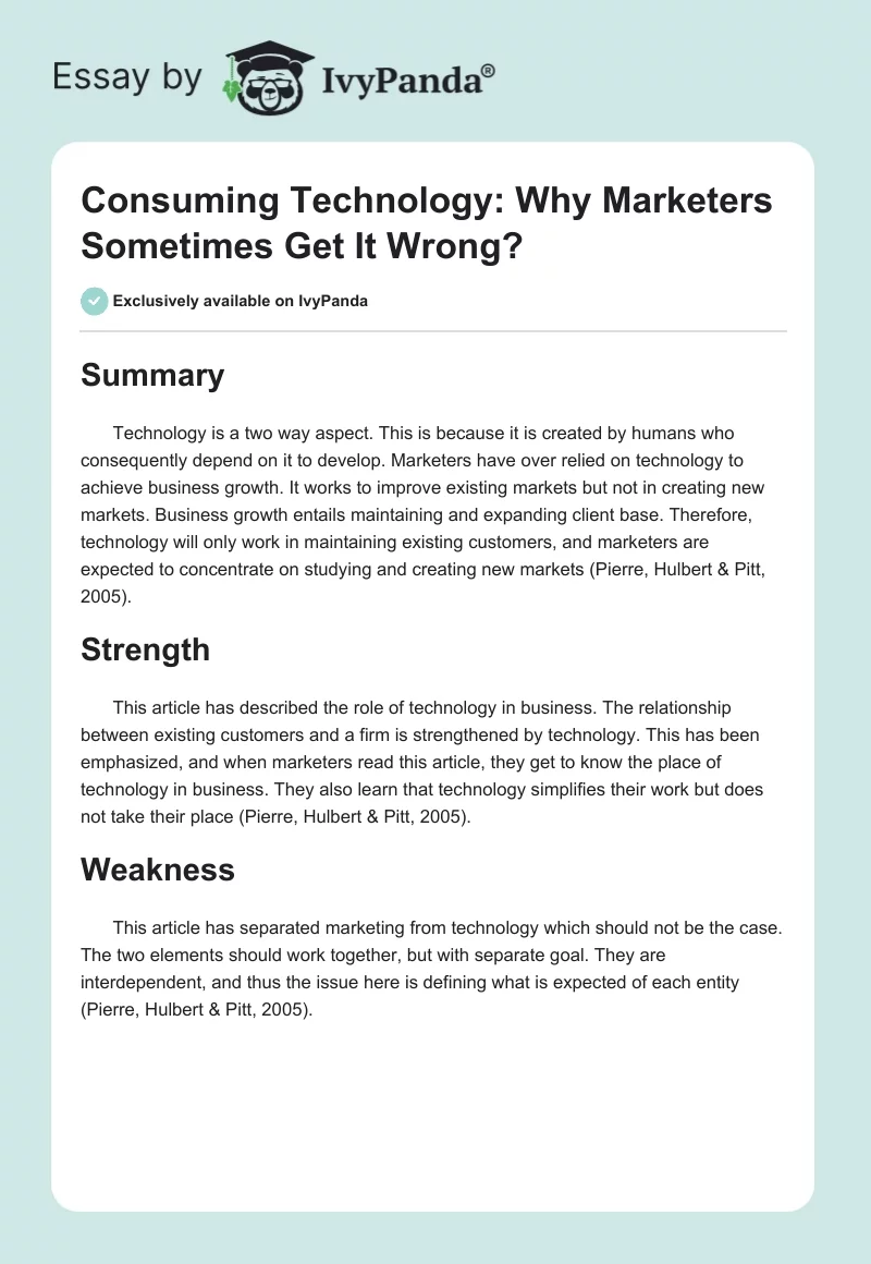 Consuming Technology: Why Marketers Sometimes Get It Wrong?. Page 1