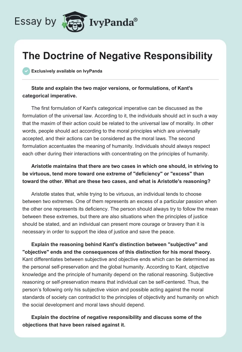 The Doctrine of Negative Responsibility. Page 1