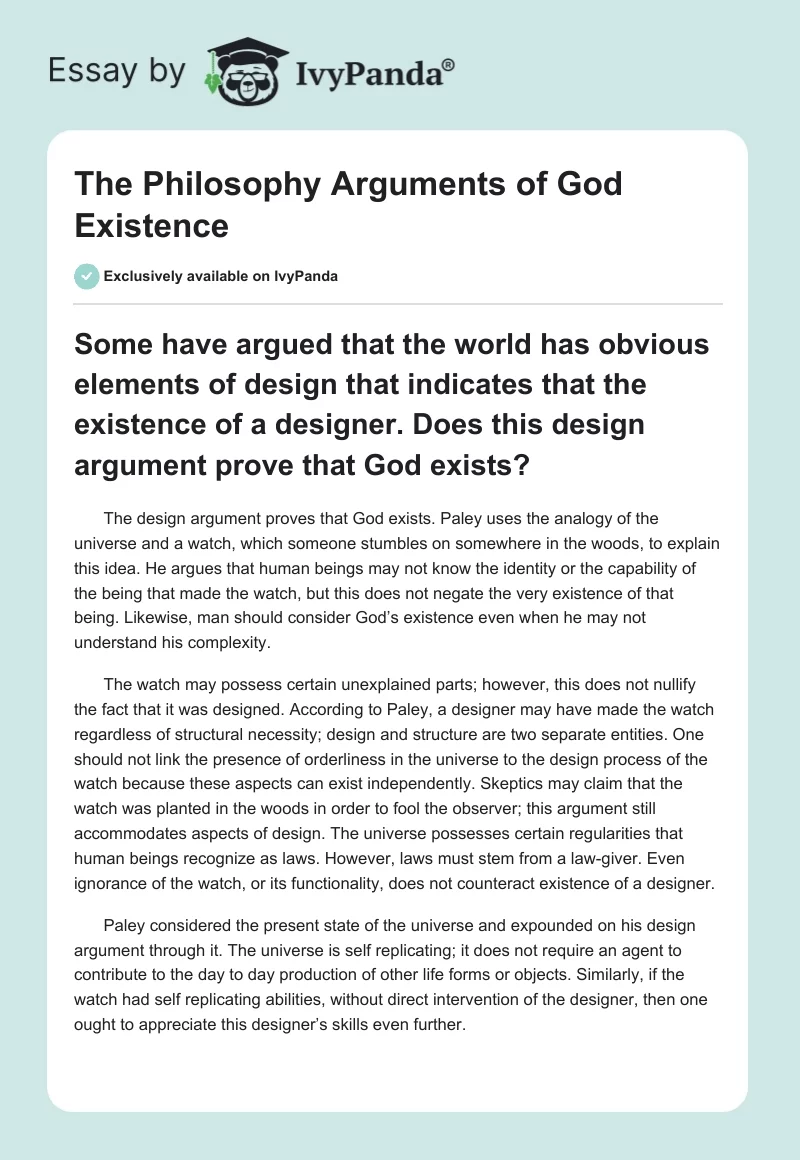 The Philosophy Arguments of God Existence. Page 1