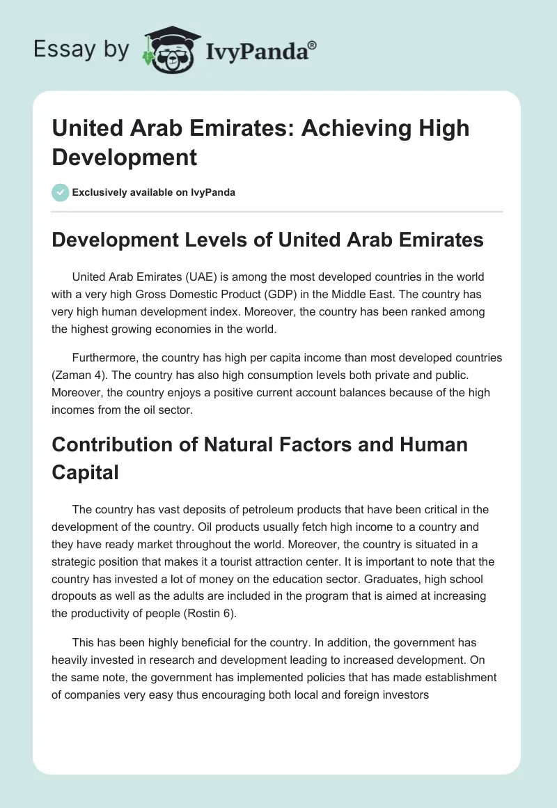 United Arab Emirates: Achieving High Development. Page 1