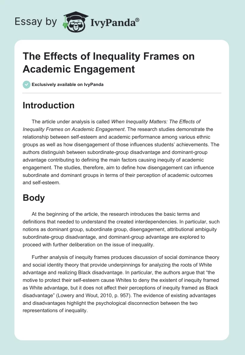 The Effects of Inequality Frames on Academic Engagement. Page 1
