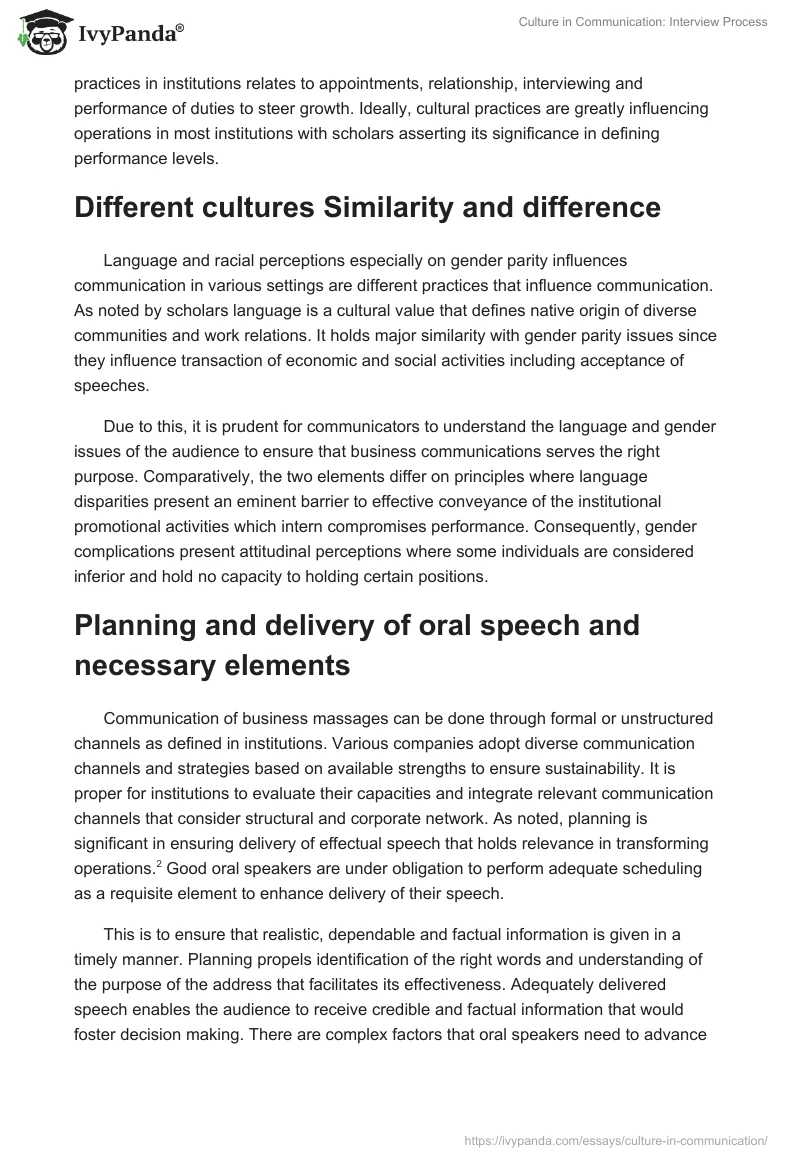 Culture in Communication: Interview Process. Page 2