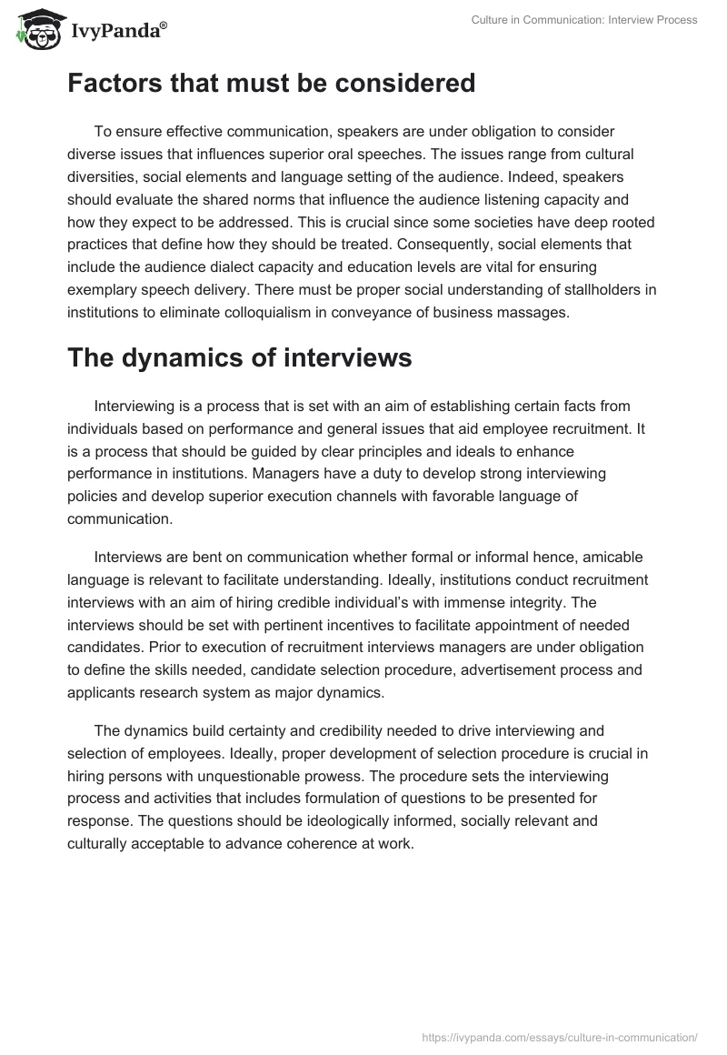 Culture in Communication: Interview Process. Page 4