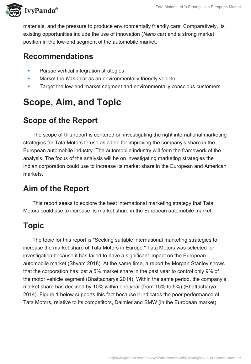 Tata Motors Ltd.'s Strategies in European Market. Page 2