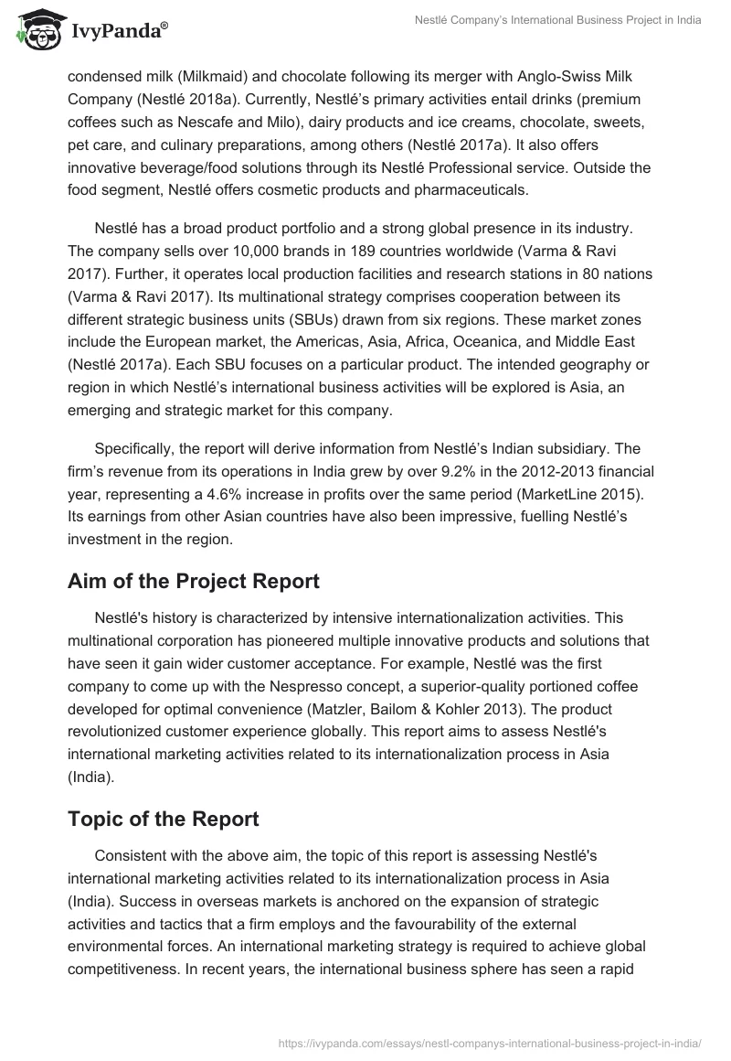 Nestlé Company’s International Business Project in India. Page 3
