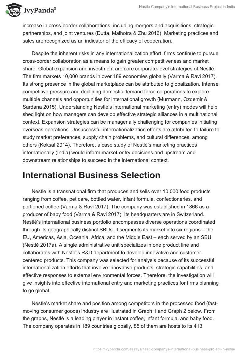 Nestlé Company’s International Business Project in India. Page 4