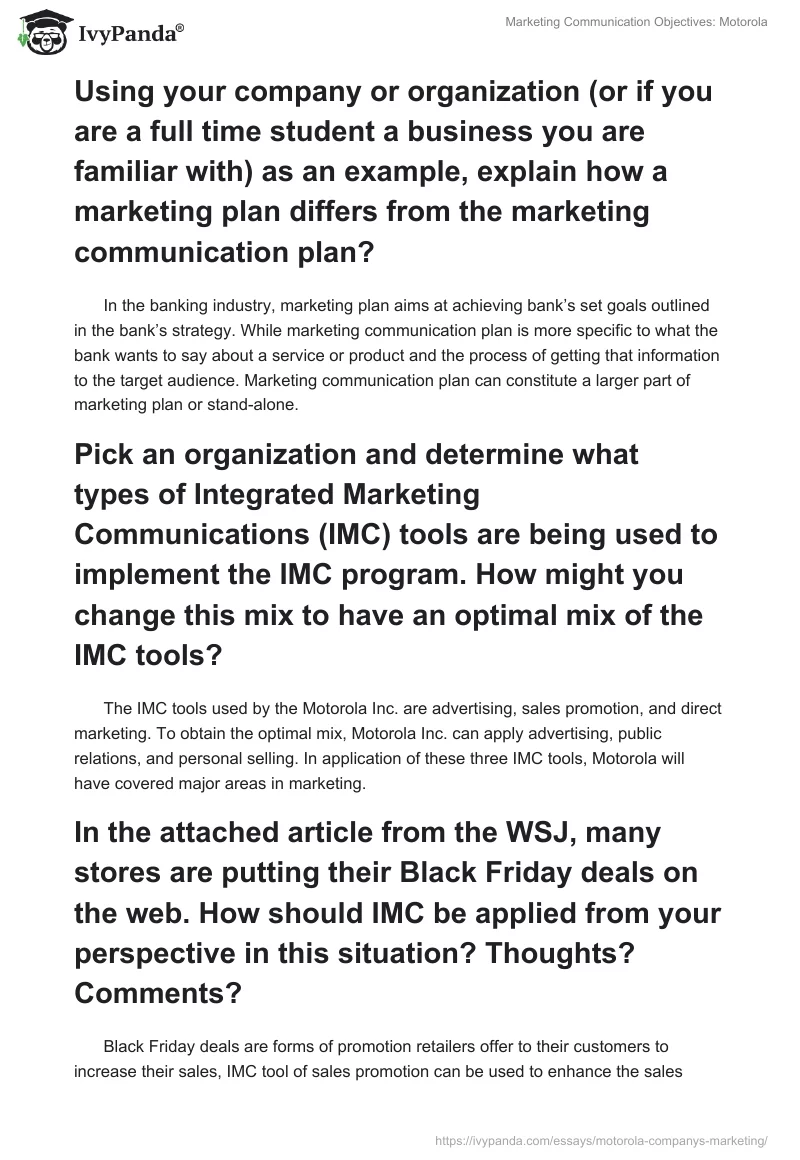 Marketing Communication Objectives: Motorola. Page 4