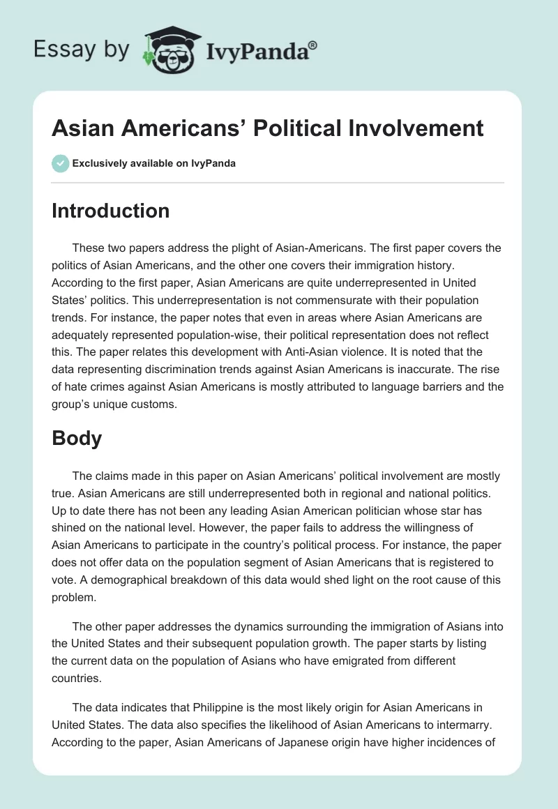 Asian Americans’ Political Involvement. Page 1
