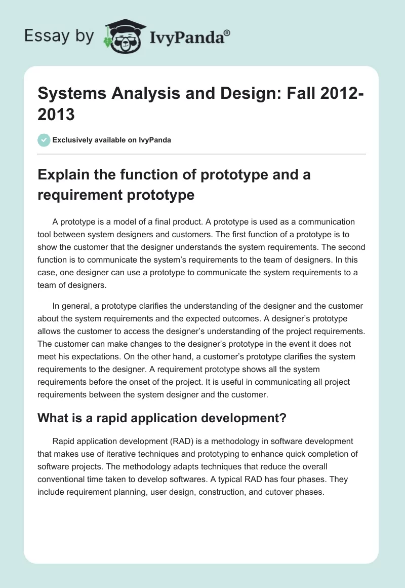 Systems Analysis and Design: Fall 2012-2013. Page 1