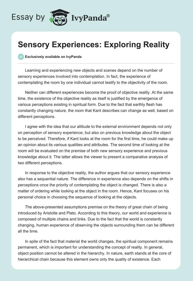 Sensory Experiences: Exploring Reality. Page 1