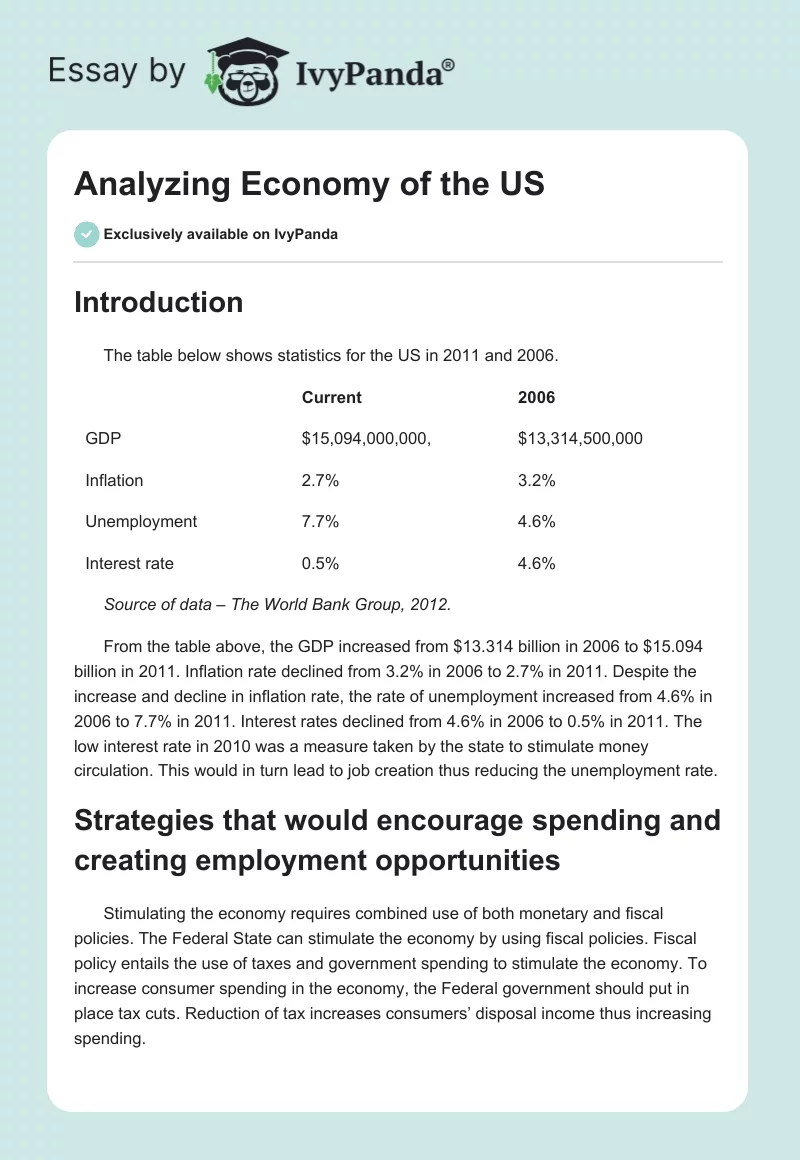 Analyzing Economy of the US. Page 1