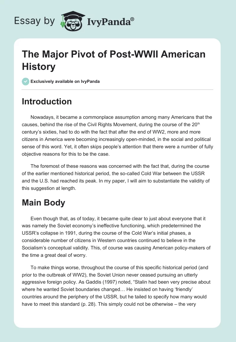 The Major Pivot of Post-WWII American History. Page 1
