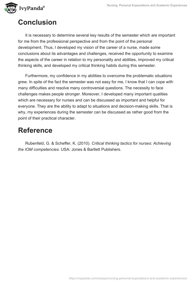 Nursing: Personal Expectations and Academic Experiences. Page 4