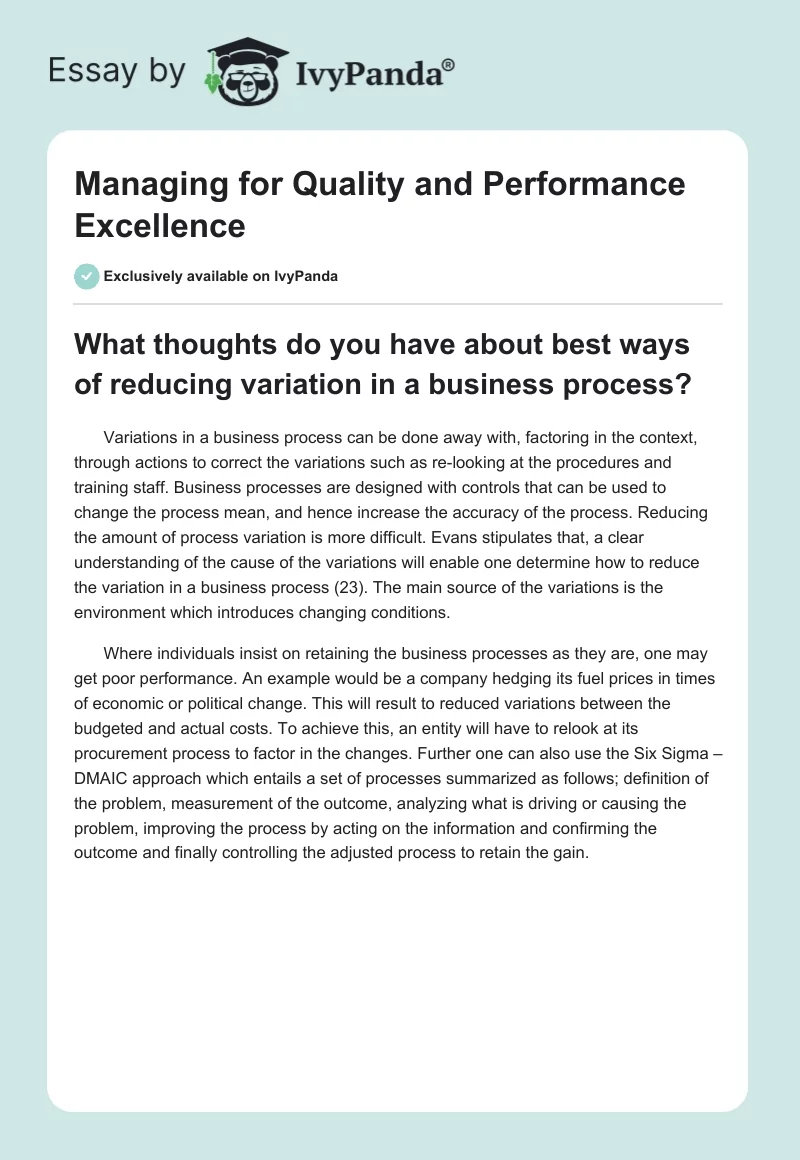 Managing for Quality and Performance Excellence. Page 1