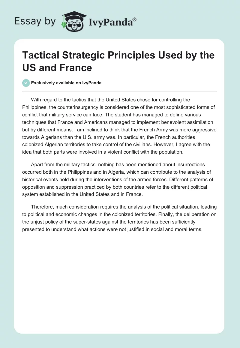 Tactical Strategic Principles Used by the US and France. Page 1