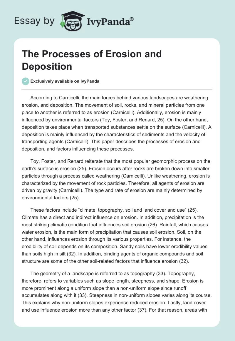 The Processes of Erosion and Deposition. Page 1