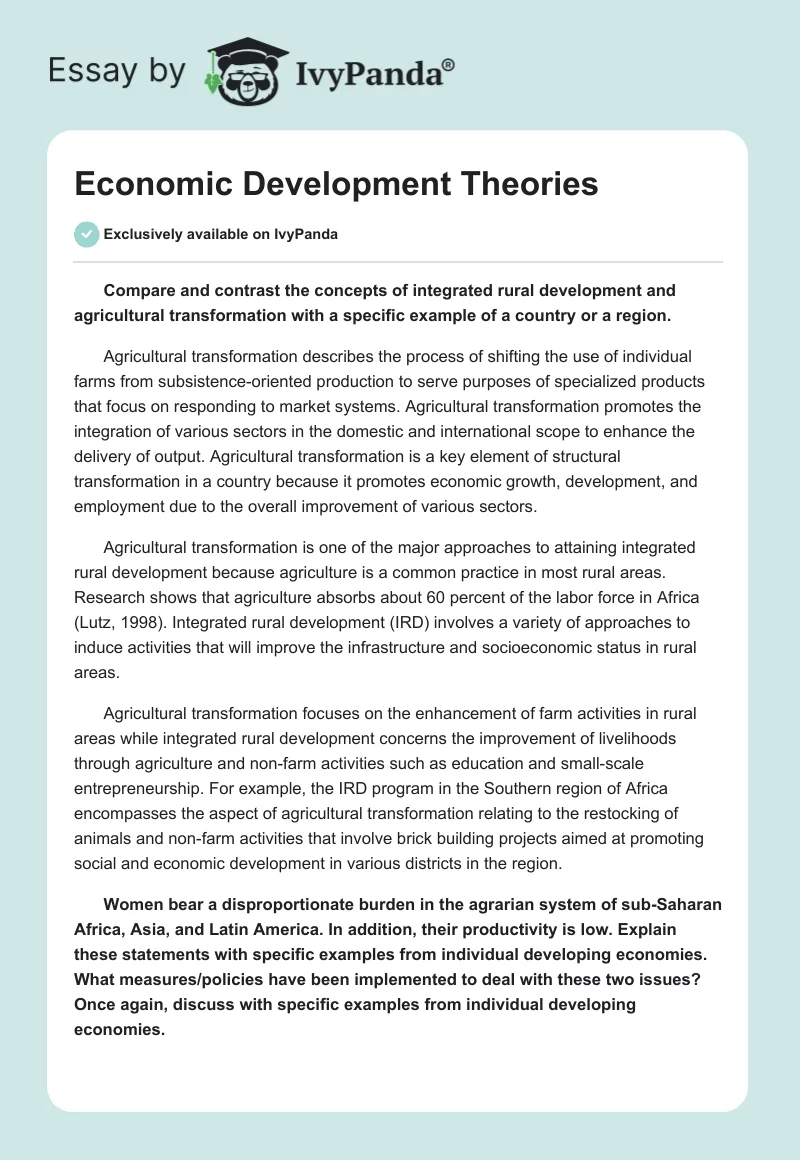 Economic Development Theories. Page 1