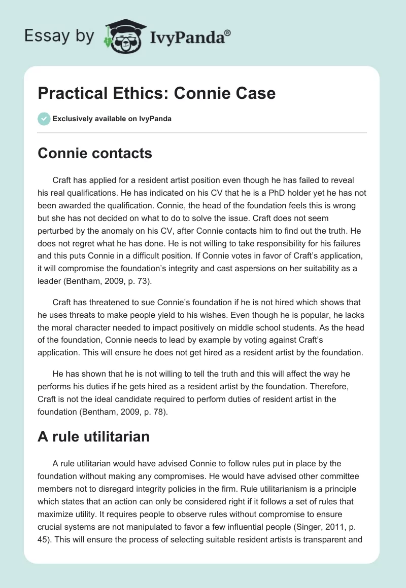 Practical Ethics: Connie Case. Page 1