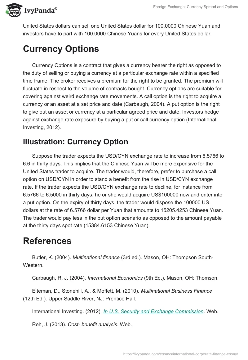 Foreign Exchange: Currency Spread and Options. Page 3