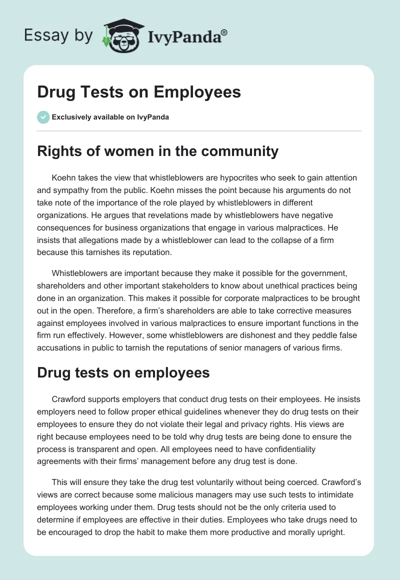 Drug Tests on Employees. Page 1