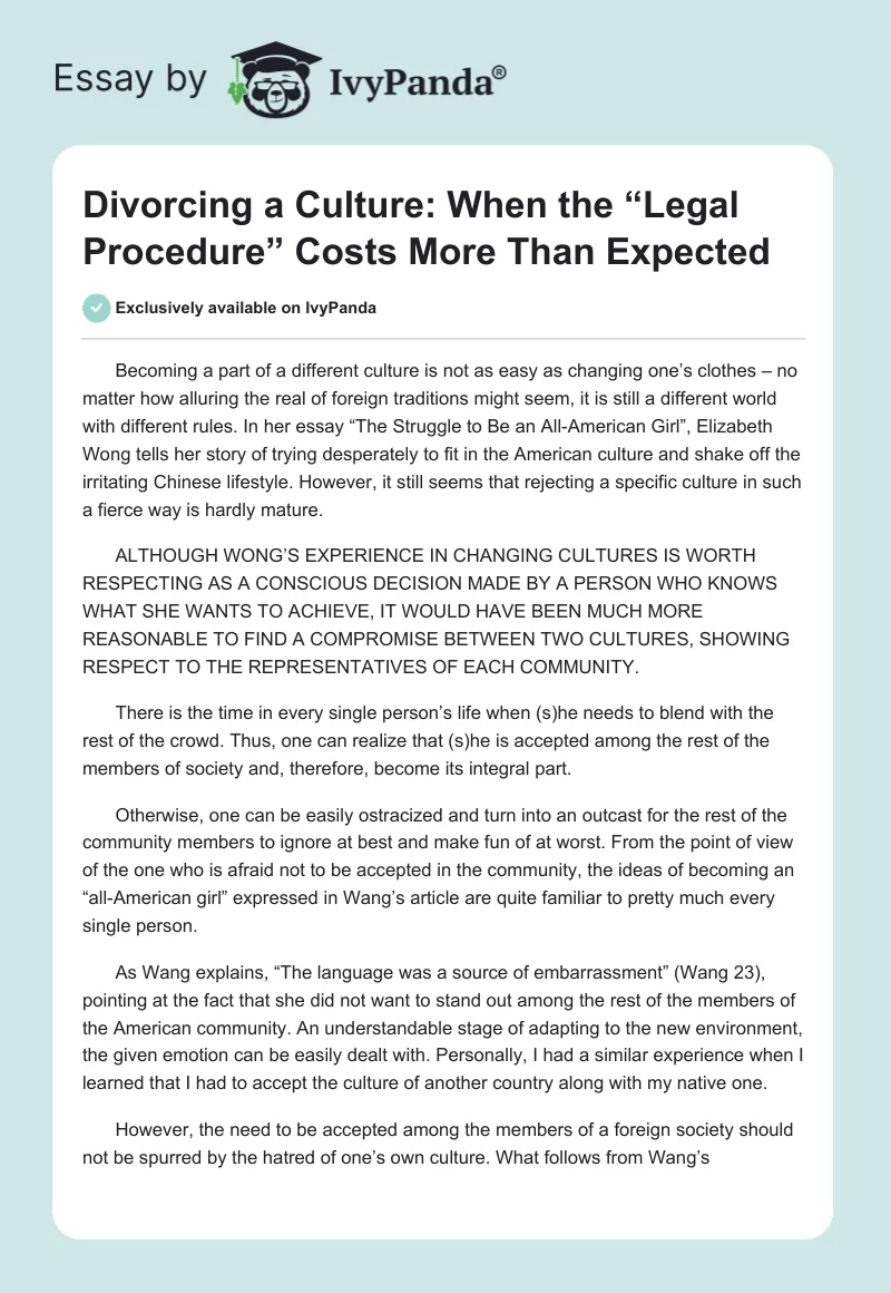 Divorcing a Culture: When the “Legal Procedure” Costs More Than Expected. Page 1